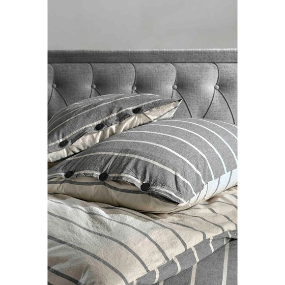 Urban 100% Cotton Double Bed Washed Yarn-Dyed Striped Bedding Set in Charcoal - Picture 3 of 3